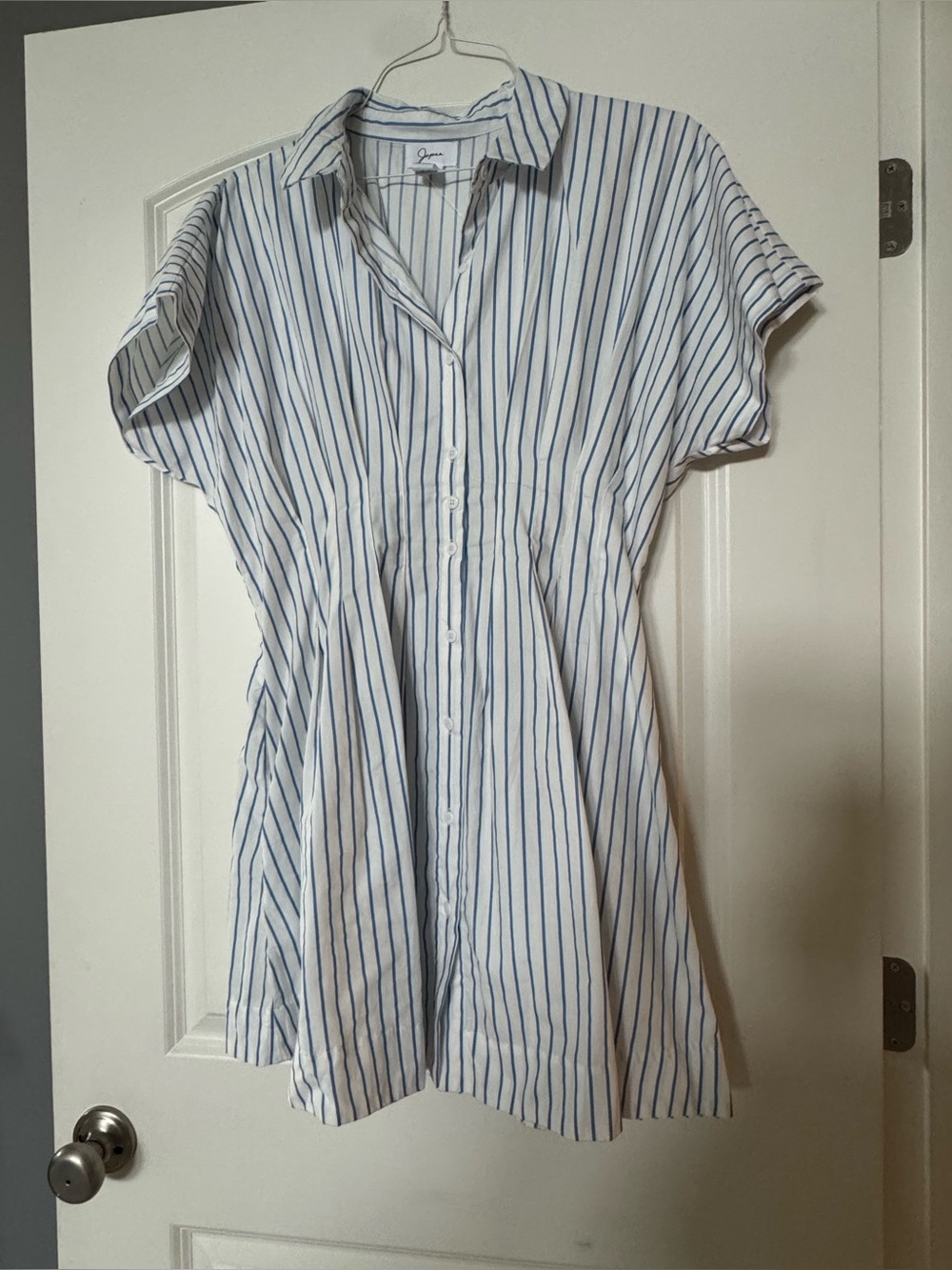 Japna Button-Front Striped Shirt Dress - Blue/White size M like Tobie